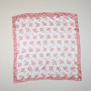 Lancome 100% Silk Pink White Rose Print Square Scarf 26” x 26”